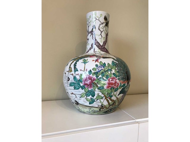 Enorm grote chinese bolvaas met vogels. 38cm diameter! gestempeld. - afbeelding 12 van  37