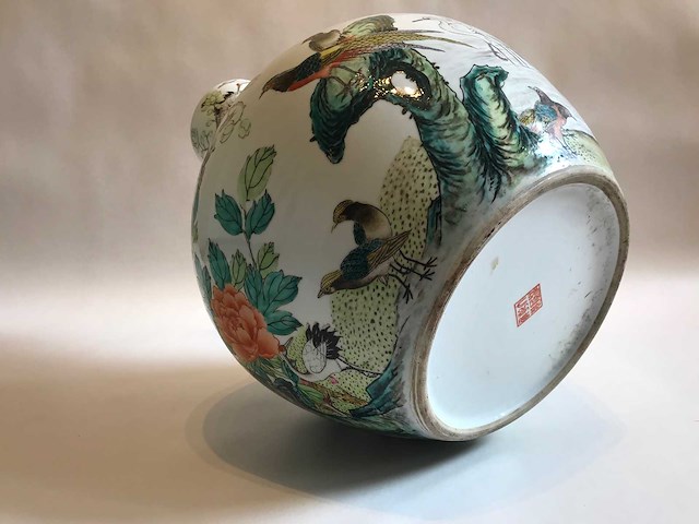 Enorm grote chinese bolvaas met vogels. 38cm diameter! gestempeld. - afbeelding 27 van  37
