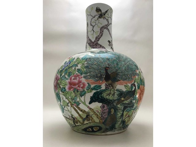 Enorm grote chinese bolvaas met vogels. 38cm diameter! gestempeld. - afbeelding 34 van  37