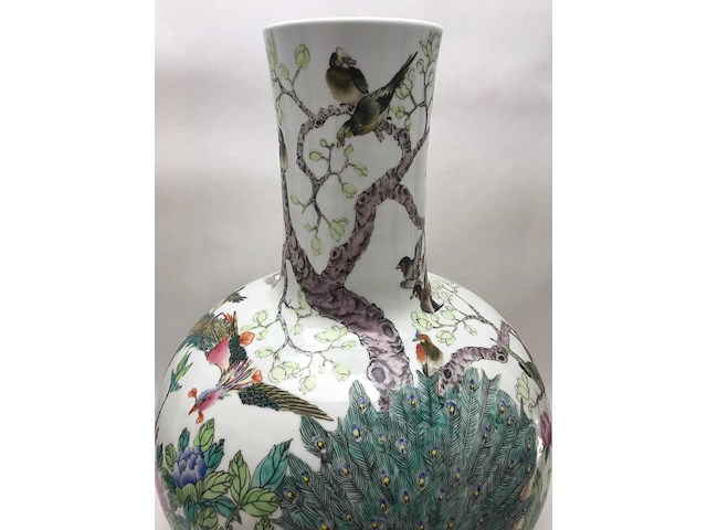 Enorm grote chinese bolvaas met vogels. 38cm diameter! gestempeld. - afbeelding 35 van  37