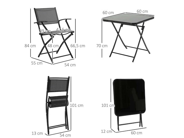Ensemble de jardin pour 2 personnes pliant pour balcon 1 table+2 chaises - afbeelding 4 van  7