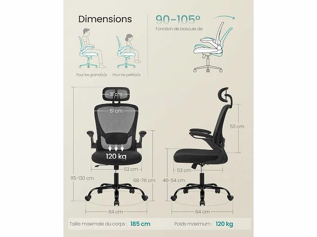 Ergonomische bureaustoel - mesh stof - afbeelding 4 van  8