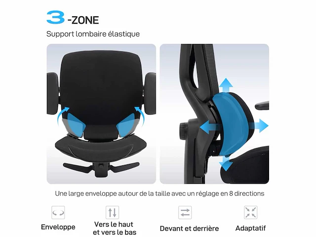 Ergonomische bureaustoel, bureaustoel met adaptieve dynamische lendensteun - afbeelding 4 van  5