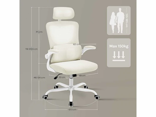 Ergonomische bureaustoel, mesh bureaustoel, beige - afbeelding 1 van  6