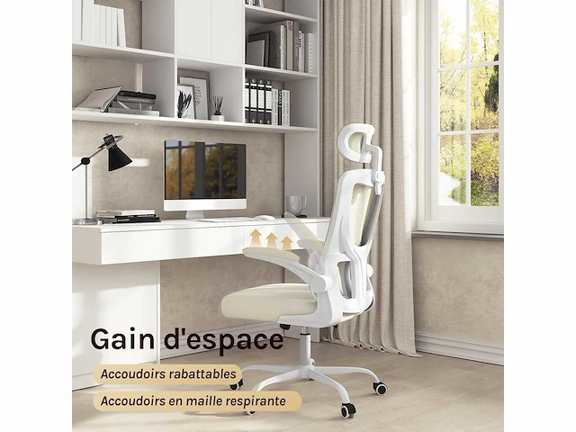 Ergonomische bureaustoel, mesh bureaustoel, beige - afbeelding 4 van  6
