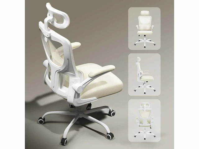 Ergonomische bureaustoel, mesh bureaustoel, beige - afbeelding 2 van  6
