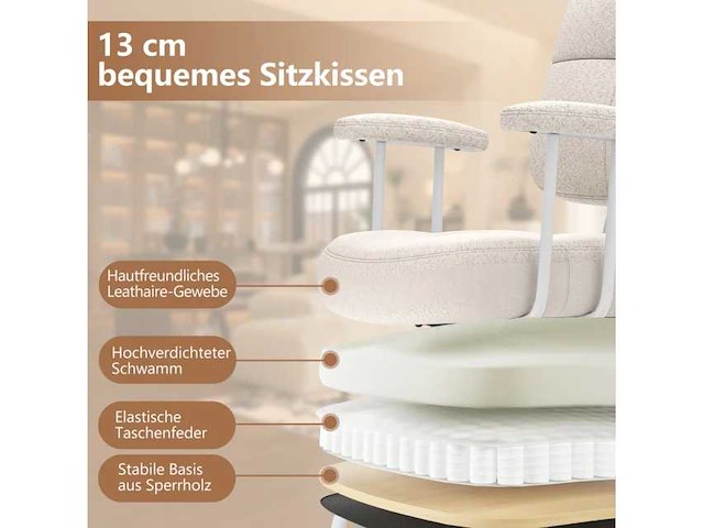 Ergonomische draaibare bureaustoel met armleuningen en wielen, beige - afbeelding 3 van  5