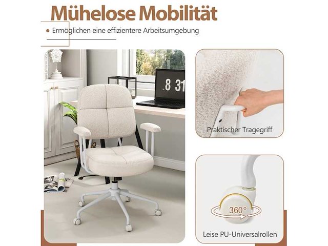 Ergonomische draaibare bureaustoel met armleuningen en wielen, beige - afbeelding 4 van  5