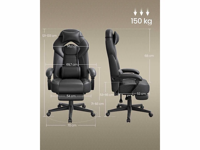 Ergonomische gamingstoel - voetensteun - verstelbare hoofdsteun - lendensteun - afbeelding 3 van  6