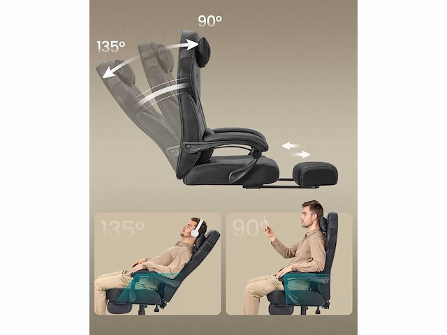 Ergonomische gamingstoel - voetensteun - verstelbare hoofdsteun - lendensteun - afbeelding 5 van  6