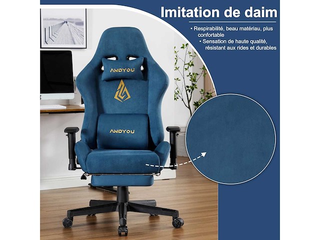 Ergonomische gamingstoel en gamingstoel met telescopisch voetsteunveerkussen - afbeelding 3 van  7