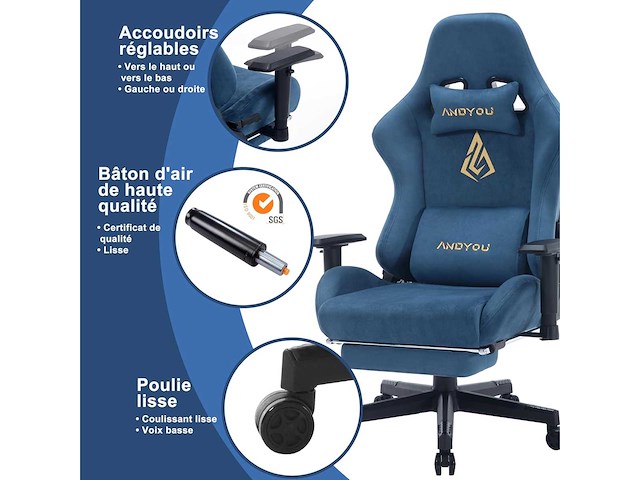 Ergonomische gamingstoel en gamingstoel met telescopisch voetsteunveerkussen - afbeelding 5 van  7