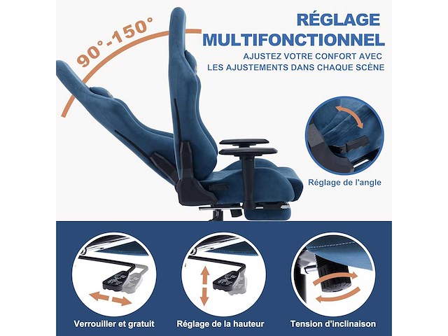 Ergonomische gamingstoel en gamingstoel met telescopisch voetsteunveerkussen - afbeelding 7 van  7