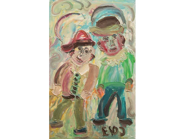 Ernest van den driessche (1894-1985), two figures, oil on panel 35 x 22 cm. (13.77 x 8.66 in.), frame: 50.5 x 37.5 cm. (19.87 x 14.75 in.) - afbeelding 1 van  5
