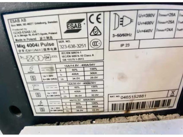 Esab - 4004i pulse - mig lasapparaat - afbeelding 9 van  9