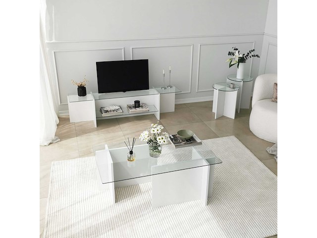 Escape tv tv-standaard | gehard glas | wit - afbeelding 4 van  7