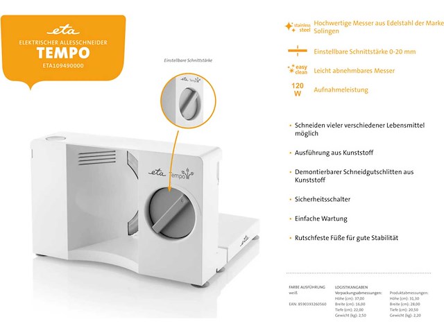 Eta tempo cutter, 120w vouwbare broodsnijder - afbeelding 3 van  8