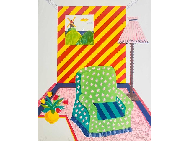 Etienne elias - interieur met lamp - kleurenzeefdruk - afbeelding 1 van  10