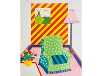 Etienne elias - interieur met lamp - kleurenzeefdruk