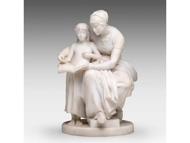 Eugène delaplanche (1836-1891), 'l'éducation maternelle', carrara marble group 53 cm. (20.87 in.) - afbeelding 1 van  8