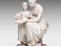 Eugène delaplanche (1836-1891), 'l'éducation maternelle', carrara marble group 53 cm. (20.87 in.)