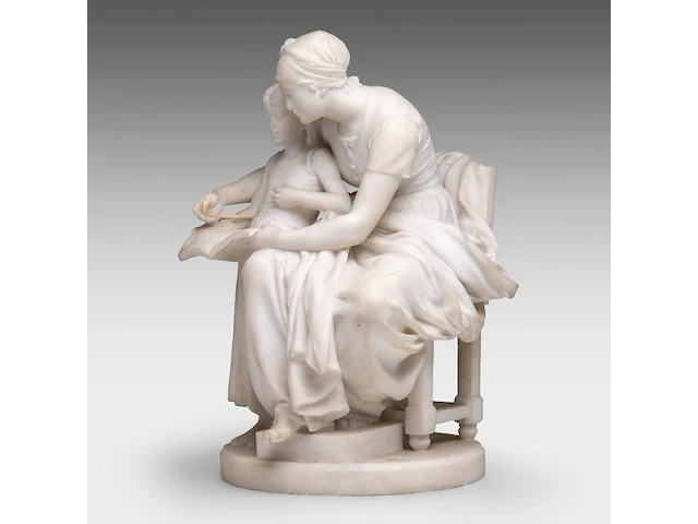 Eugène delaplanche (1836-1891), 'l'éducation maternelle', carrara marble group 53 cm. (20.87 in.) - afbeelding 2 van  8