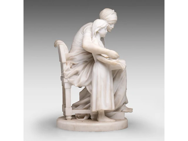 Eugène delaplanche (1836-1891), 'l'éducation maternelle', carrara marble group 53 cm. (20.87 in.) - afbeelding 5 van  8