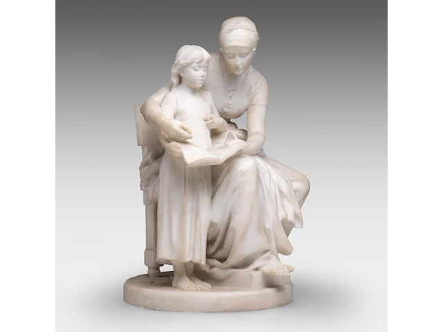 Eugène delaplanche (1836-1891), 'l'éducation maternelle', carrara marble group 53 cm. (20.87 in.) - afbeelding 6 van  8