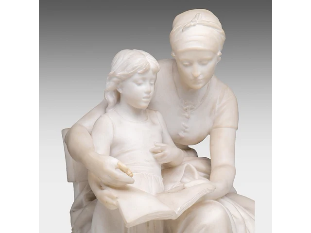 Eugène delaplanche (1836-1891), 'l'éducation maternelle', carrara marble group 53 cm. (20.87 in.) - afbeelding 7 van  8