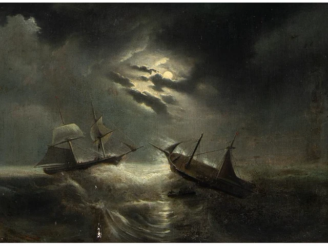 Eugène isabey (1803-1886), ships in a storm by night, 184?, oil on canvas 58 x 77 cm. (22.82 x 30.30 in.), frame: 78 x 97 cm. (30.71 x 38.18 in.) - afbeelding 1 van  7