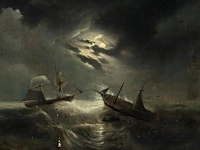 Eugène isabey (1803-1886), ships in a storm by night, 184?, oil on canvas 58 x 77 cm. (22.82 x 30.30 in.), frame: 78 x 97 cm. (30.71 x 38.18 in.)