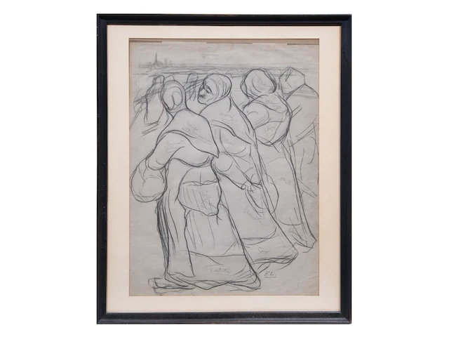Eugène laermans (1864-1940), ‘les flaneuses’, charcoal study on paper 48 x 36 cm. (18.89 x 14.16 in.), frame: 48 x 46.5 cm. (18.89 x 18.30 in.) - afbeelding 2 van  3