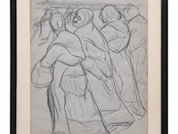 Eugène laermans (1864-1940), ‘les flaneuses’, charcoal study on paper 48 x 36 cm. (18.89 x 14.16 in.), frame: 48 x 46.5 cm. (18.89 x 18.30 in.) - afbeelding 2 van  3