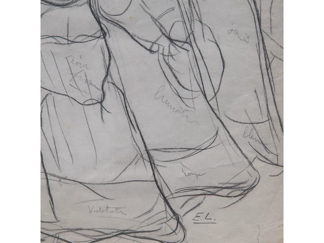 Eugène laermans (1864-1940), ‘les flaneuses’, charcoal study on paper 48 x 36 cm. (18.89 x 14.16 in.), frame: 48 x 46.5 cm. (18.89 x 18.30 in.) - afbeelding 3 van  3