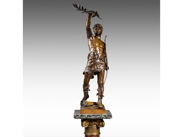 Eugène marioton (1854-1933), 'vainqueur' (1895), patinated bronze on a marble column the bronze: 74 cm. (29.12 in.), with marble column: 199 cm. (78.34 in.) - afbeelding 1 van  12