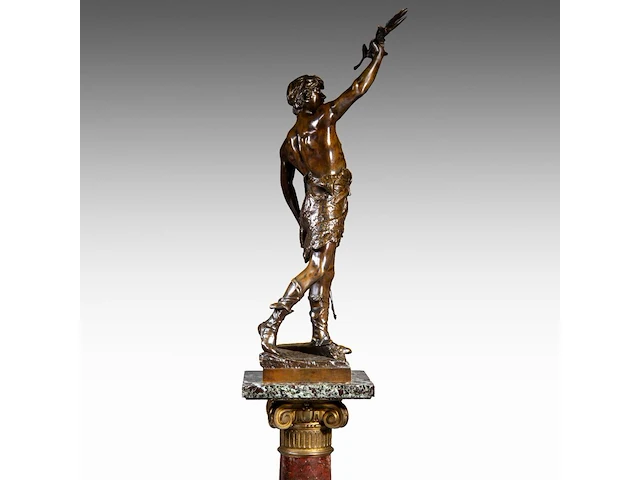 Eugène marioton (1854-1933), 'vainqueur' (1895), patinated bronze on a marble column the bronze: 74 cm. (29.12 in.), with marble column: 199 cm. (78.34 in.) - afbeelding 8 van  12