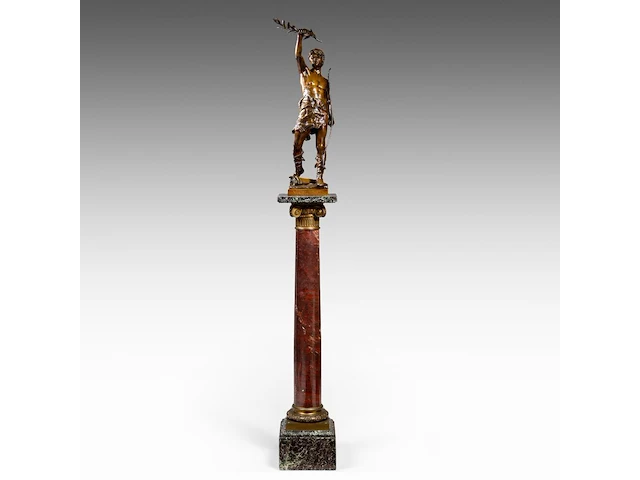 Eugène marioton (1854-1933), 'vainqueur' (1895), patinated bronze on a marble column the bronze: 74 cm. (29.12 in.), with marble column: 199 cm. (78.34 in.) - afbeelding 12 van  12