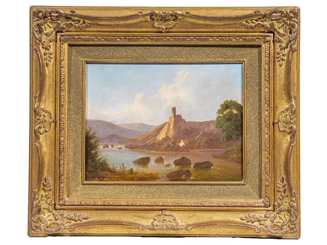 Eugène romain van maldeghem (1813-1867), landscape with watchtower, 1844, oil on panel 19 x 24.5 cm. (7.48 x 9.65 in.), frame: 35 x 41 cm. (13.77 x 16.14 in.) - afbeelding 2 van  5