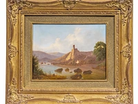 Eugène romain van maldeghem (1813-1867), landscape with watchtower, 1844, oil on panel 19 x 24.5 cm. (7.48 x 9.65 in.), frame: 35 x 41 cm. (13.77 x 16.14 in.) - afbeelding 2 van  5