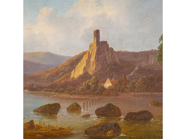 Eugène romain van maldeghem (1813-1867), landscape with watchtower, 1844, oil on panel 19 x 24.5 cm. (7.48 x 9.65 in.), frame: 35 x 41 cm. (13.77 x 16.14 in.) - afbeelding 5 van  5