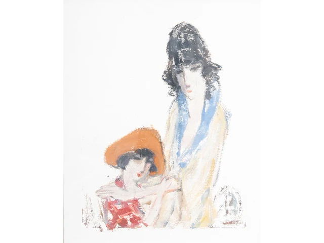 Eugene van mieghem (1875-1930), mother and child, ca. 1927, monotype 20 x 16 cm. (7.87 x 6.29 in.), frame: 47.5 x 42.5 cm. (18.69 x 16.73 in.) - afbeelding 1 van  8