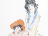Eugene van mieghem (1875-1930), mother and child, ca. 1927, monotype 20 x 16 cm. (7.87 x 6.29 in.), frame: 47.5 x 42.5 cm. (18.69 x 16.73 in.)
