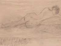 Eugene van mieghem (1875-1930), reclining nude, charcoal drawing, 26 x 41 cm. (10.24 x 16.14 in.), frame: 34 x 49 cm. (13.39 x 19.28 in.)