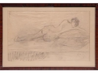 Eugene van mieghem (1875-1930), reclining nude, charcoal drawing, 26 x 41 cm. (10.24 x 16.14 in.), frame: 34 x 49 cm. (13.39 x 19.28 in.) - afbeelding 2 van  6