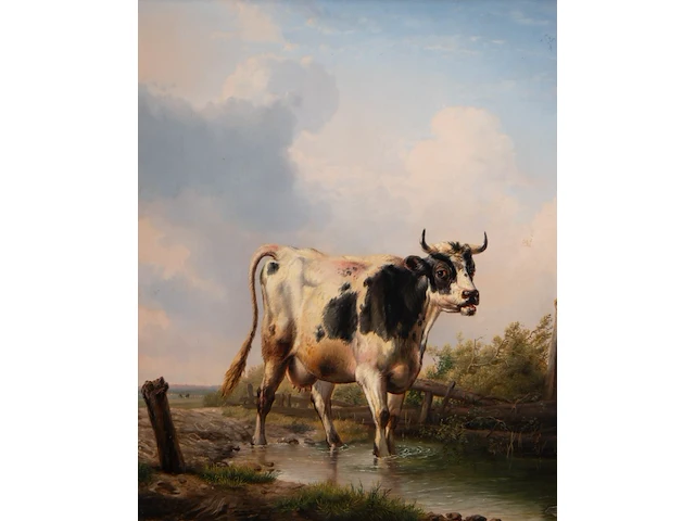 Eugène verboeckhoven (1798-1881), landscape with cow, 1852, oil on mahogany 67 x 55 cm. (26.37 x 21.64 in.), frame: 96 x 84 cm. (37.79 x 33.07 in.) - afbeelding 1 van  6
