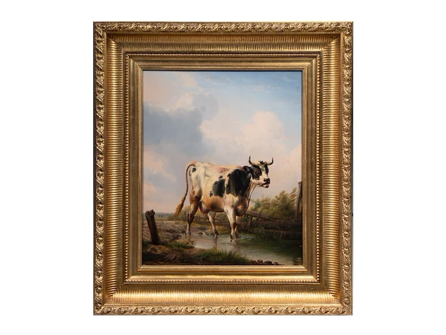 Eugène verboeckhoven (1798-1881), landscape with cow, 1852, oil on mahogany 67 x 55 cm. (26.37 x 21.64 in.), frame: 96 x 84 cm. (37.79 x 33.07 in.) - afbeelding 2 van  6