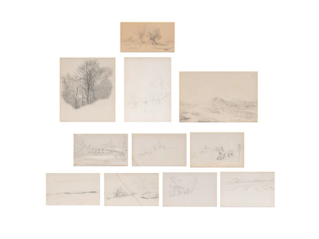 Eugène verboeckhoven (1798/99-1881), a collection of 11 framed pencil landscape sketches - afbeelding 1 van  9