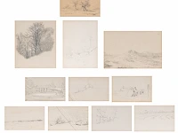 Eugène verboeckhoven (1798/99-1881), a collection of 11 framed pencil landscape sketches