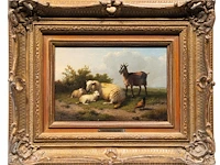 Eugène verboeckhoven (1798/99-1881), resting sheep, goat and chicken in a landscape, 1878, oil on mahogany 14 x 20.5 cm. (5.50 x 8.07 in.), frame: 30 x 37 cm. (11.81 x 14.57 in.) - afbeelding 2 van  6