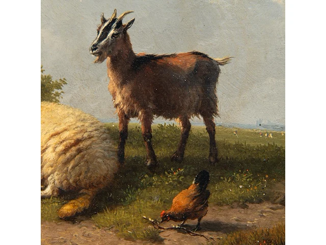Eugène verboeckhoven (1798/99-1881), resting sheep, goat and chicken in a landscape, 1878, oil on mahogany 14 x 20.5 cm. (5.50 x 8.07 in.), frame: 30 x 37 cm. (11.81 x 14.57 in.) - afbeelding 5 van  6